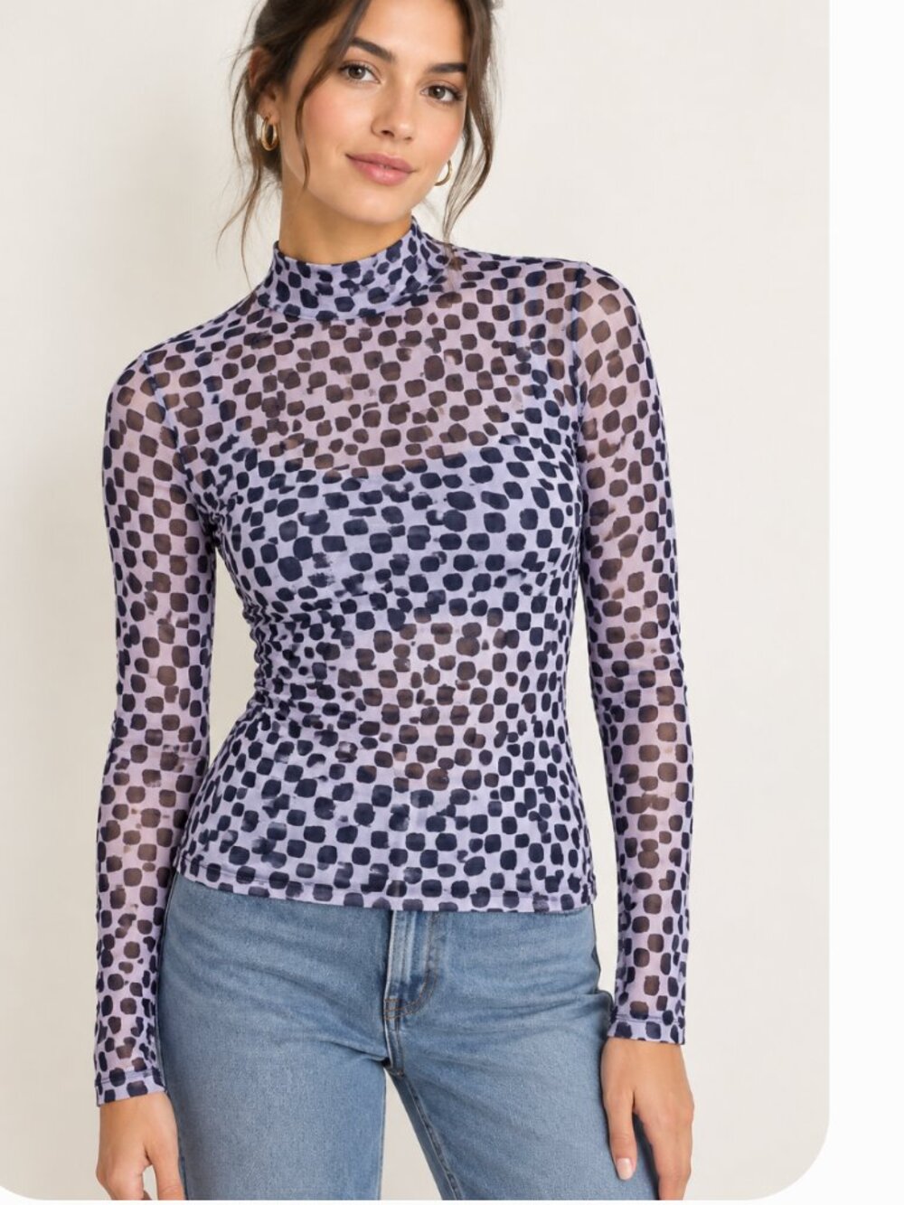 Anthropologie purple mesh retro long sleeve top turtleneck XS festival